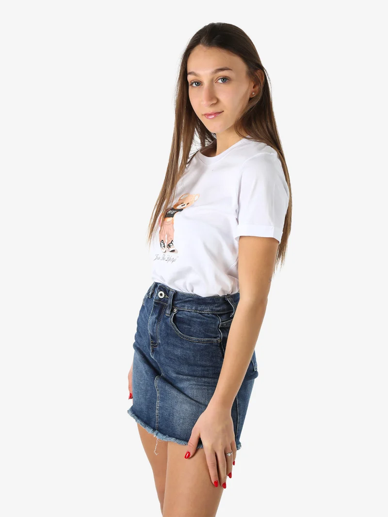 T-shirt girocollo da donna in cotone con stampa - bianco