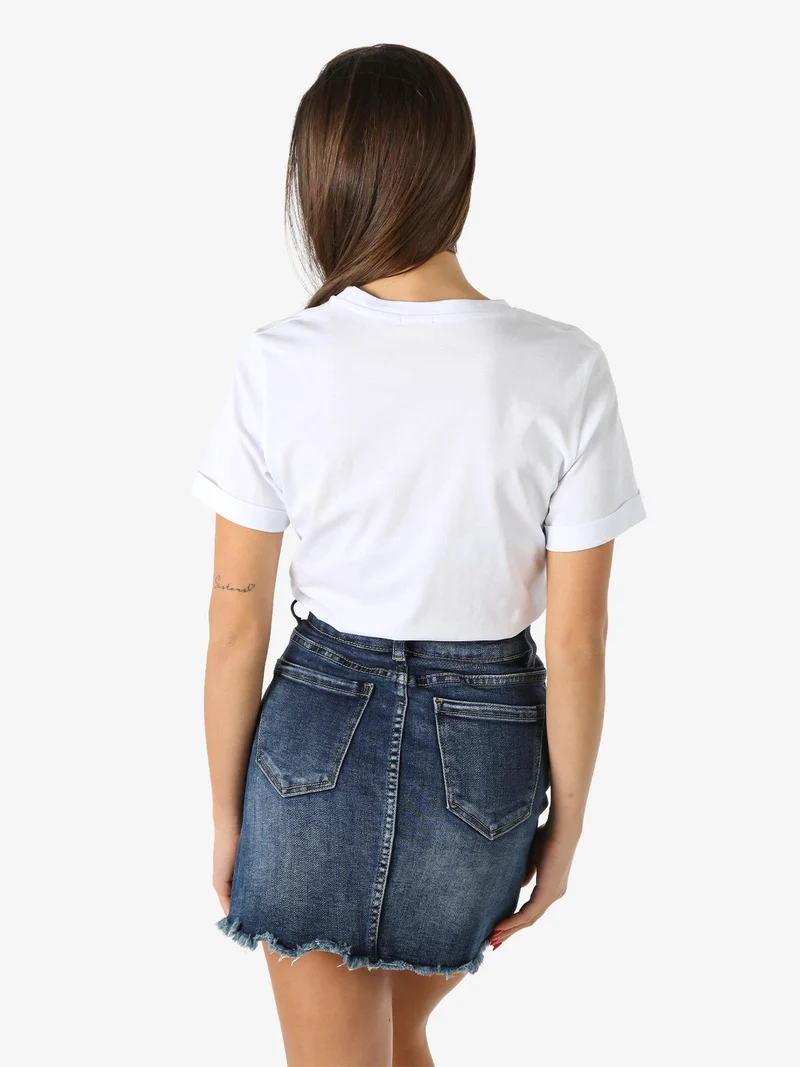 T-shirt girocollo da donna in cotone con stampa - bianco