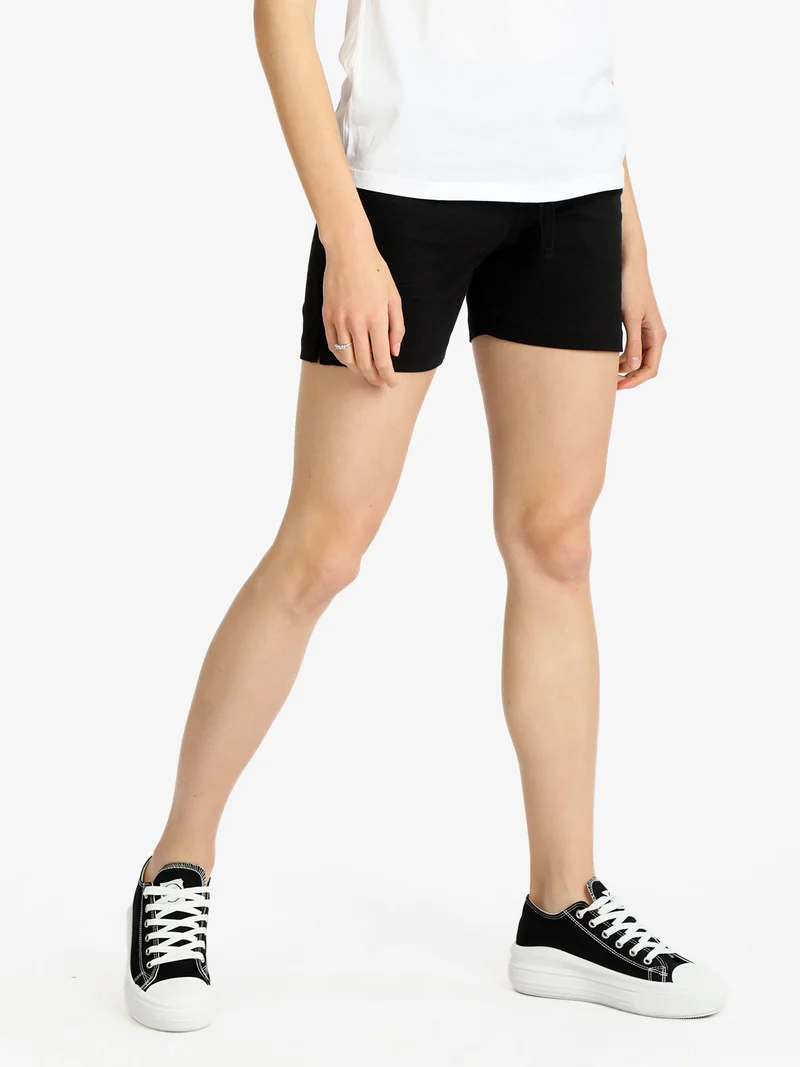 Shorts sportivi in cotone donna con coulisse - nero
