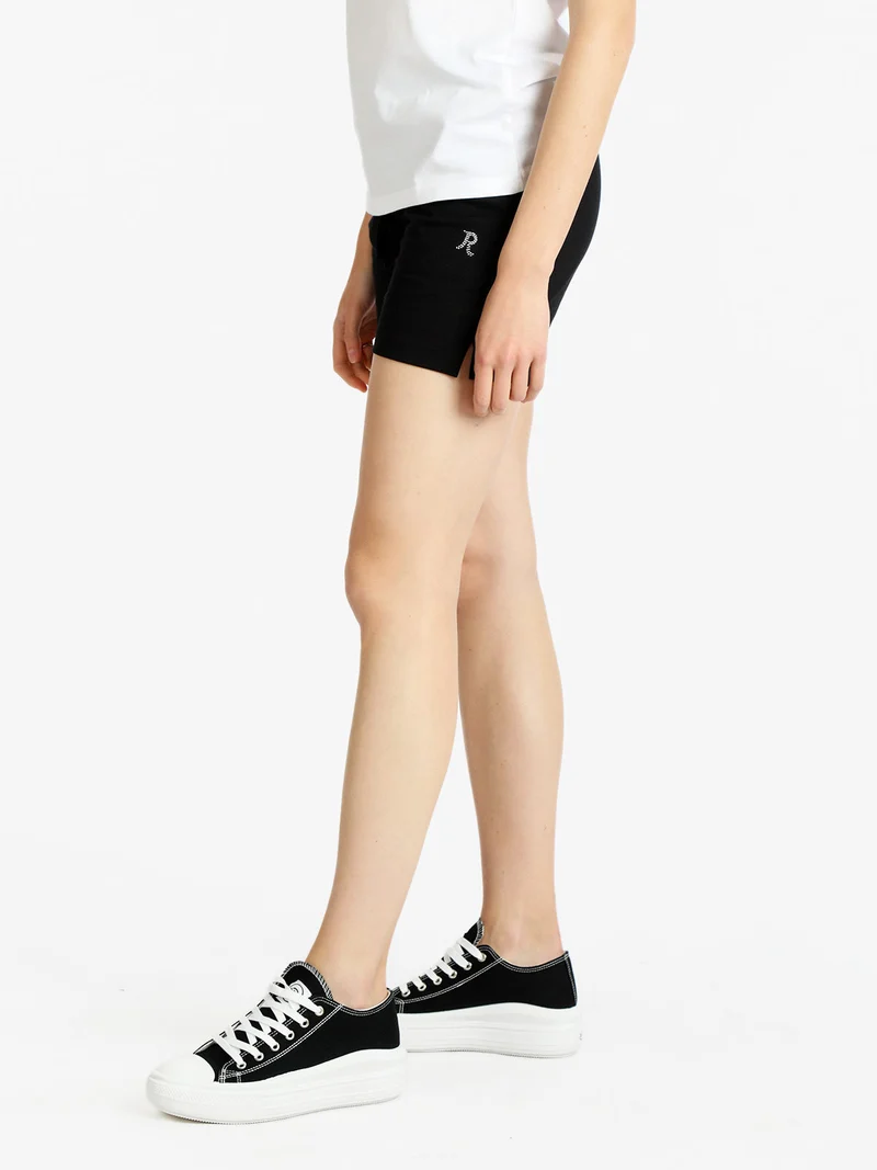 Shorts sportivi in cotone donna con coulisse - nero