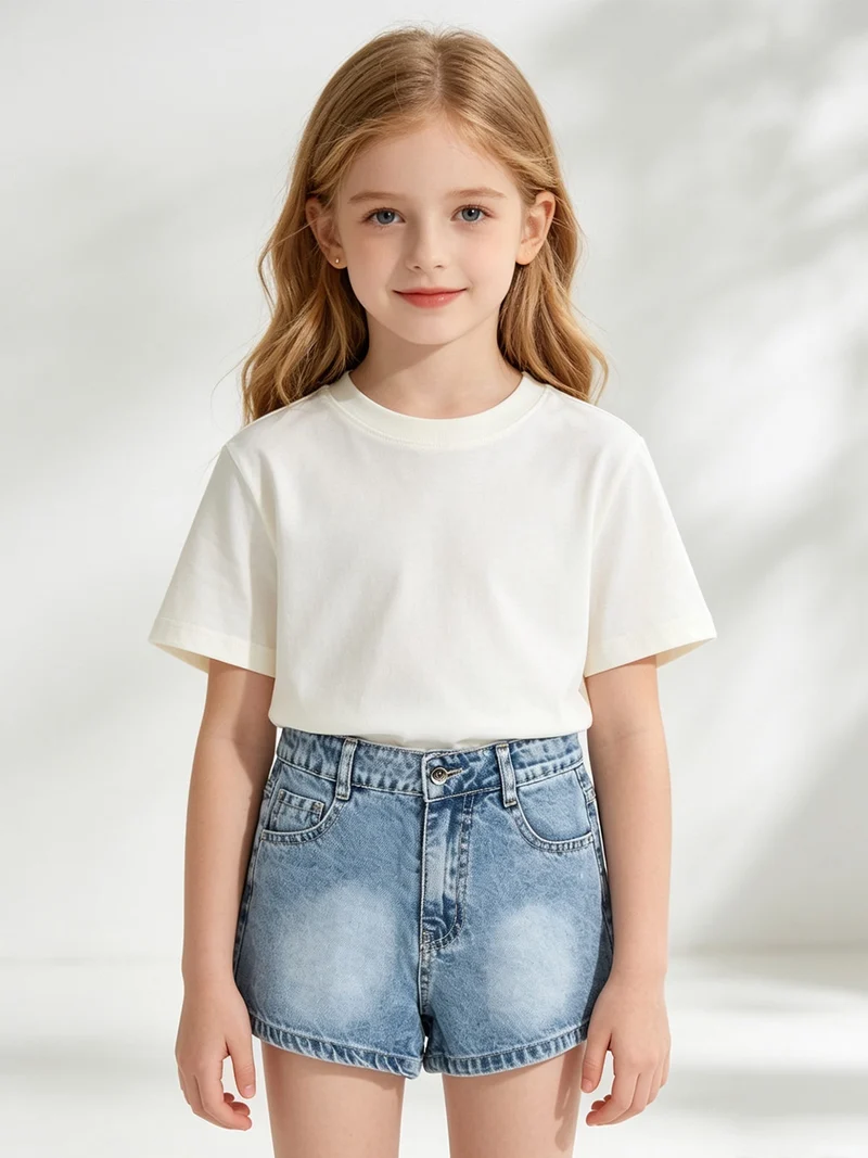 Shorts da bambina in jeans a vita alta - jeans