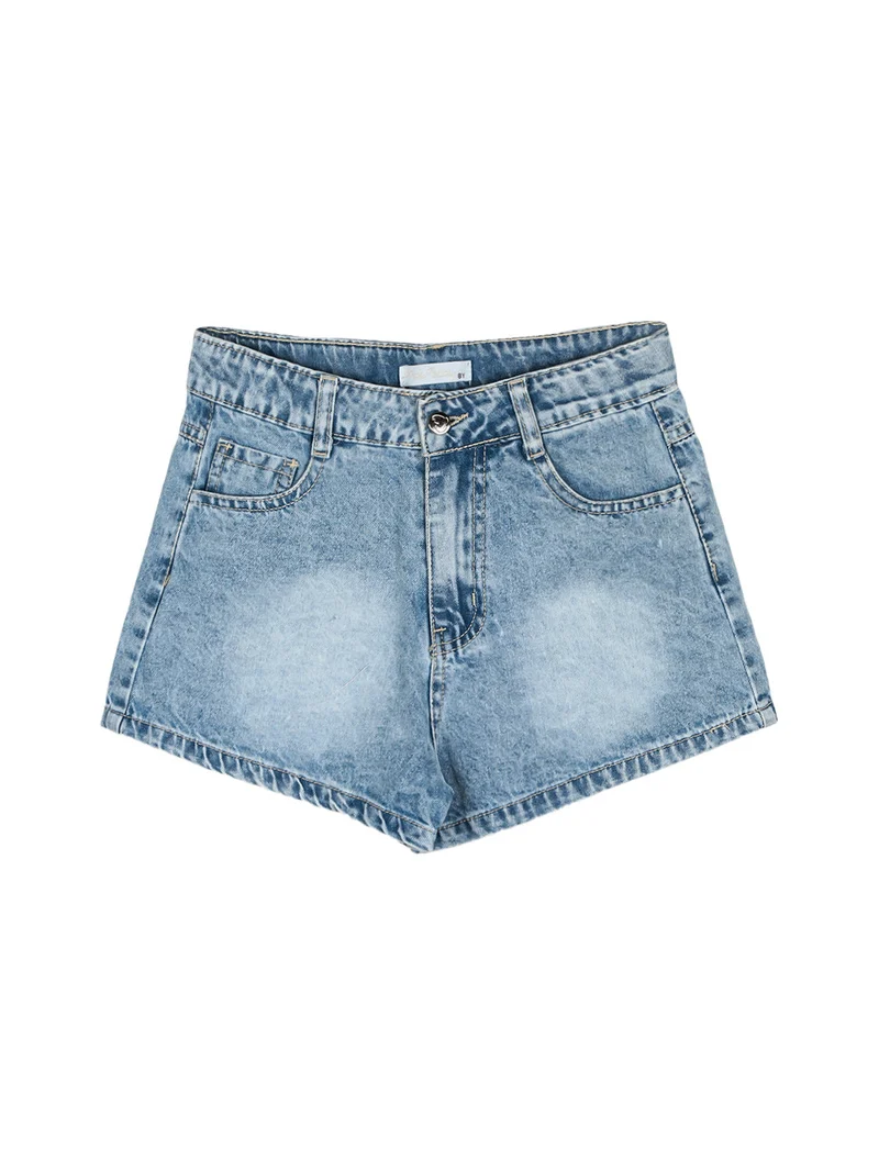 Shorts da bambina in jeans a vita alta - jeans