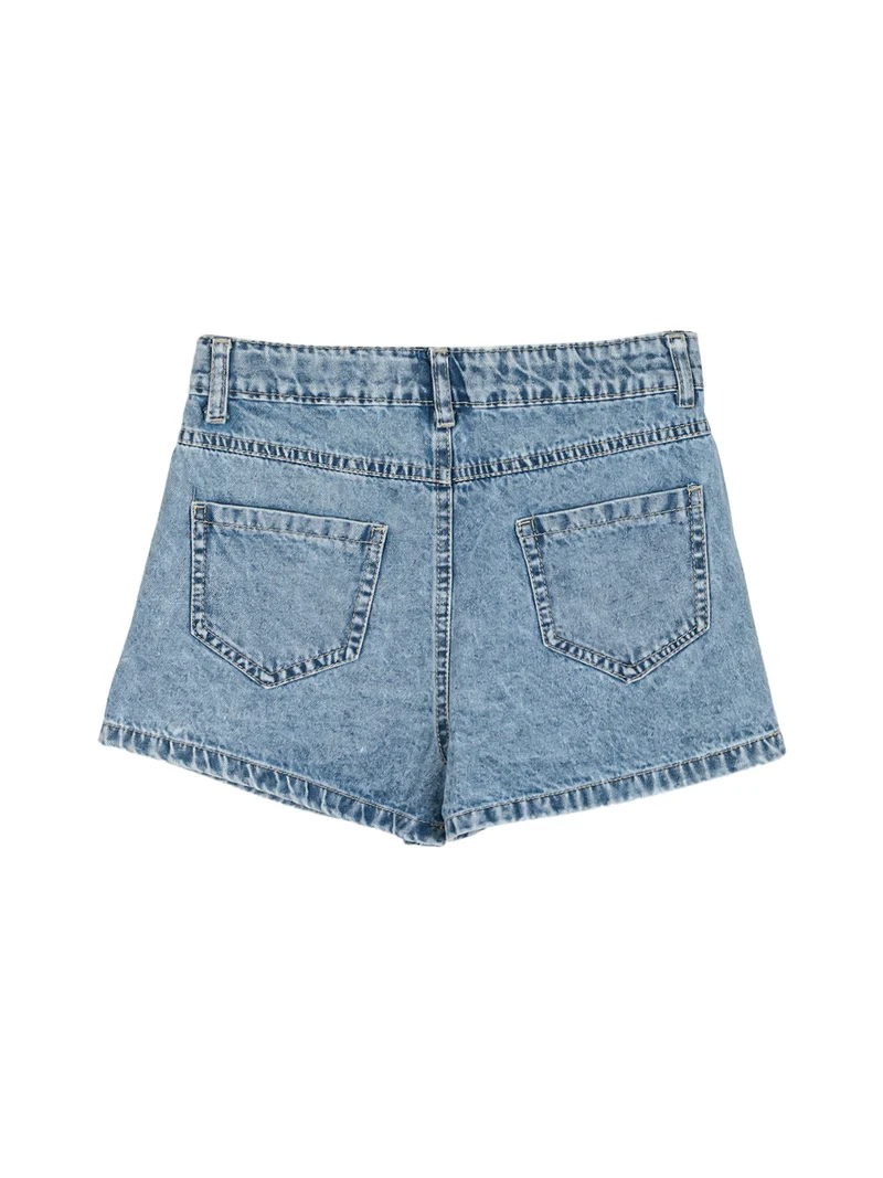 Shorts da bambina in jeans a vita alta - jeans