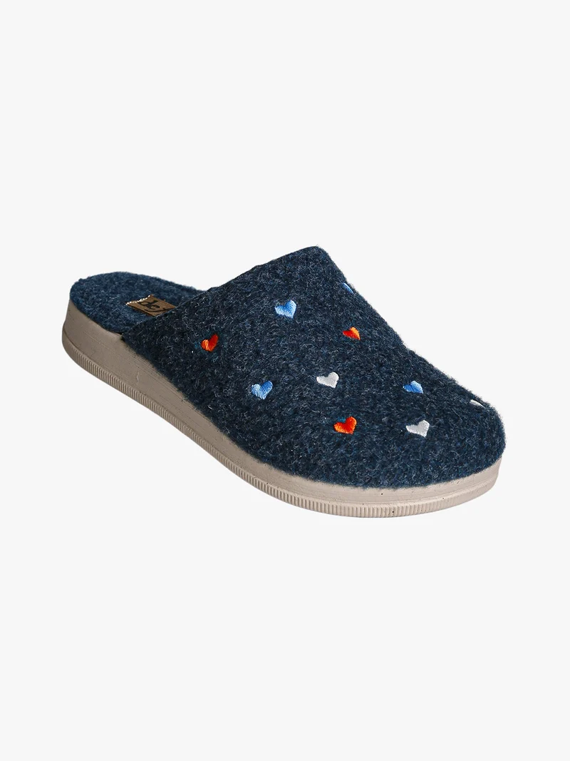 Pantofole donna cuori in feltro con zeppa - blu