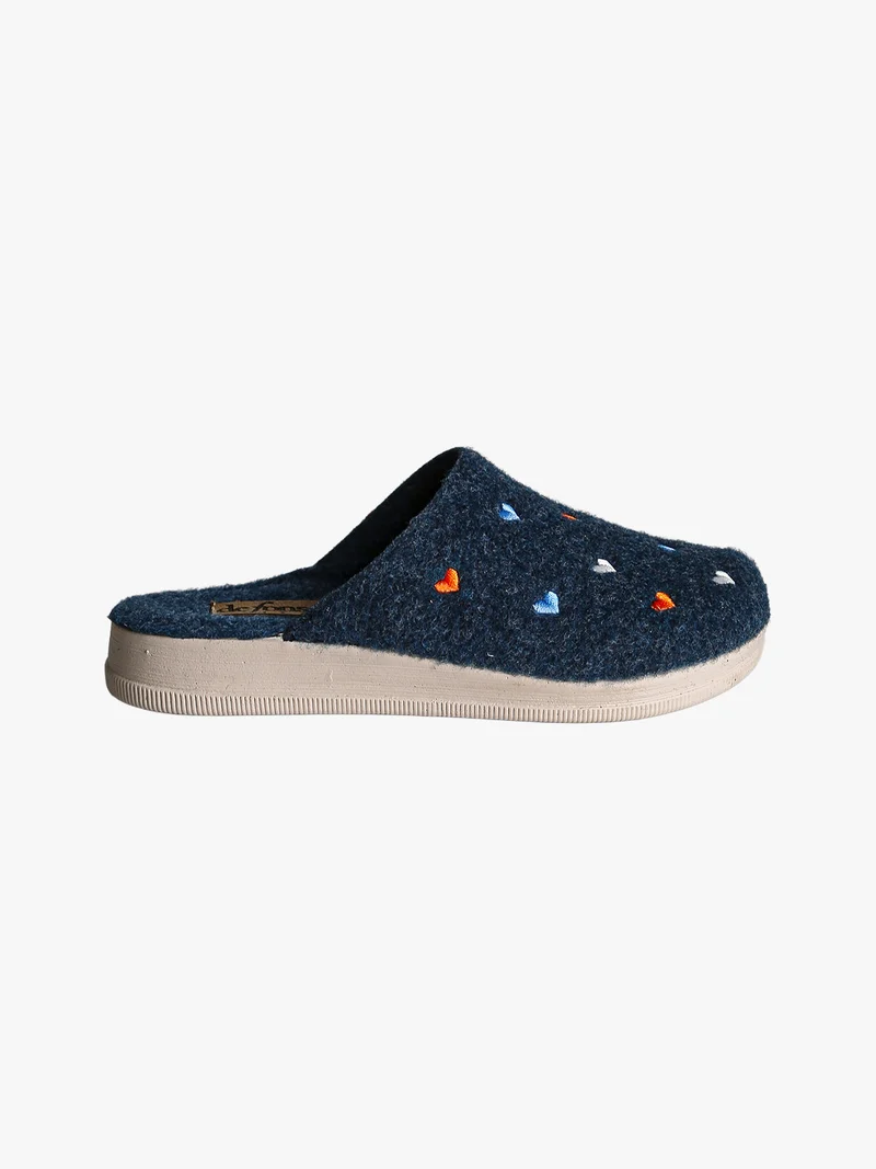 Pantofole donna cuori in feltro con zeppa - blu