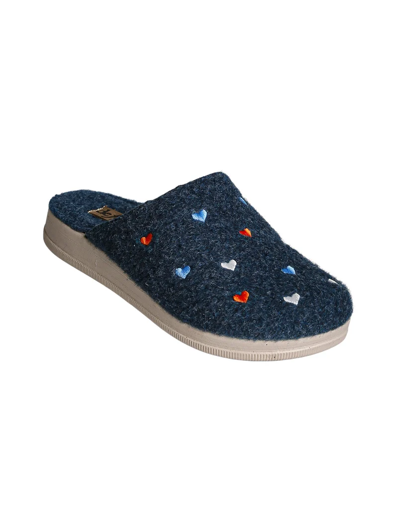 Pantofole donna cuori in feltro con zeppa - blu