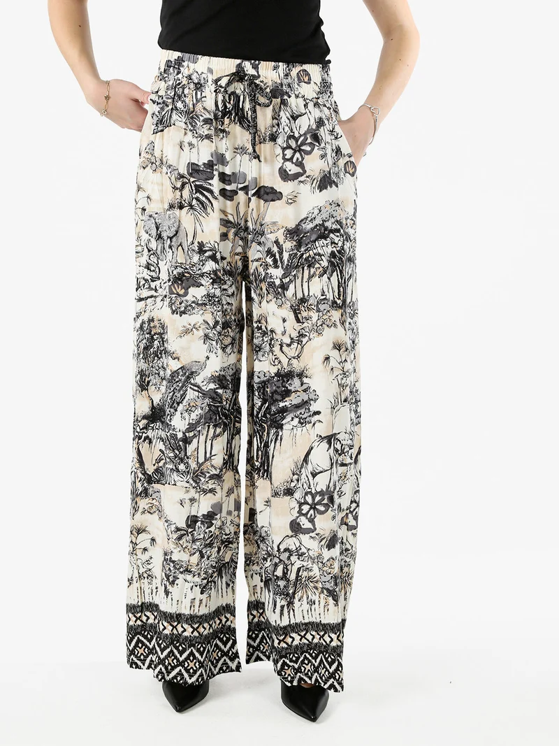 Pantaloni donna a gamba larga con stampe - nero
