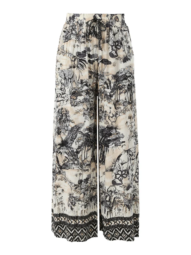 Pantaloni donna a gamba larga con stampe - nero