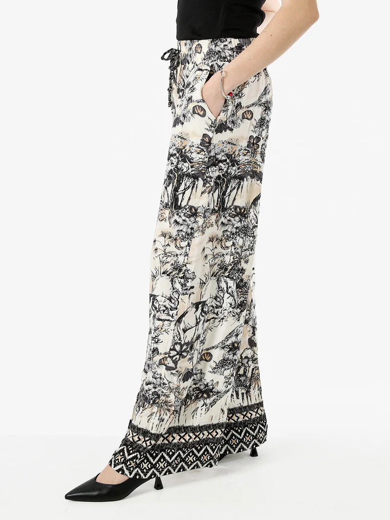 Pantaloni donna a gamba larga con stampe - nero