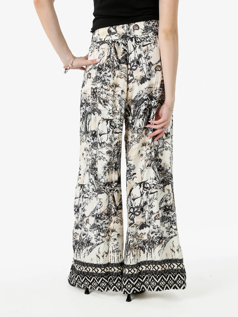 Pantaloni donna a gamba larga con stampe - nero