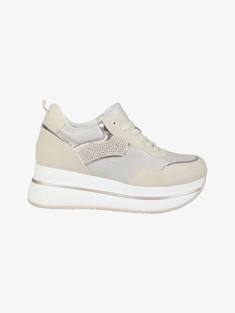 Sneakers donna stringate con platform - beige