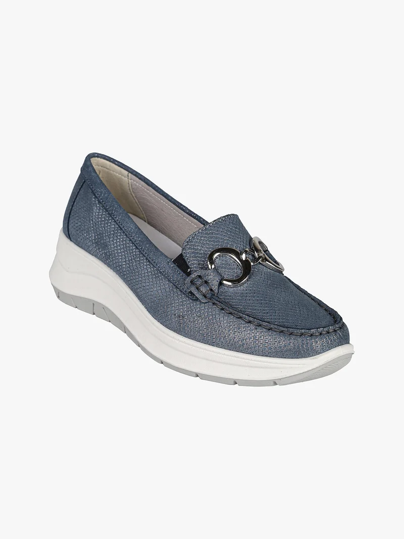 Mocassini donna in pelle con zeppa - jeans