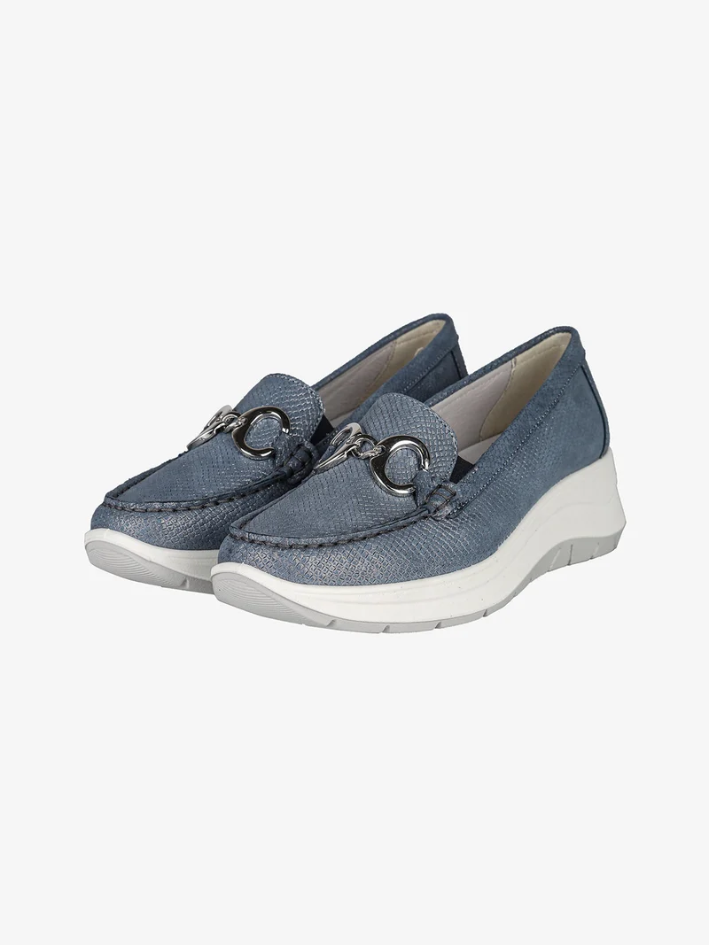 Mocassini donna in pelle con zeppa - jeans