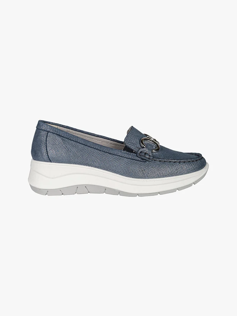 Mocassini donna in pelle con zeppa - jeans