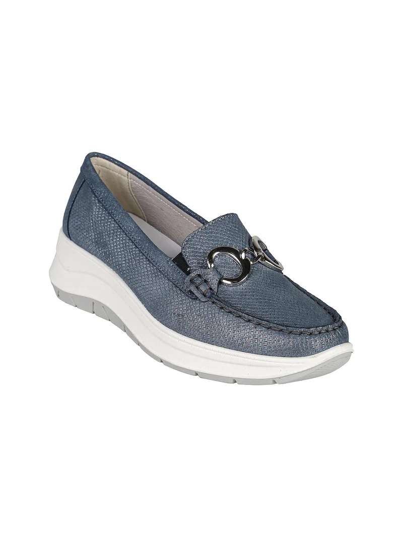 Mocassini donna in pelle con zeppa - jeans