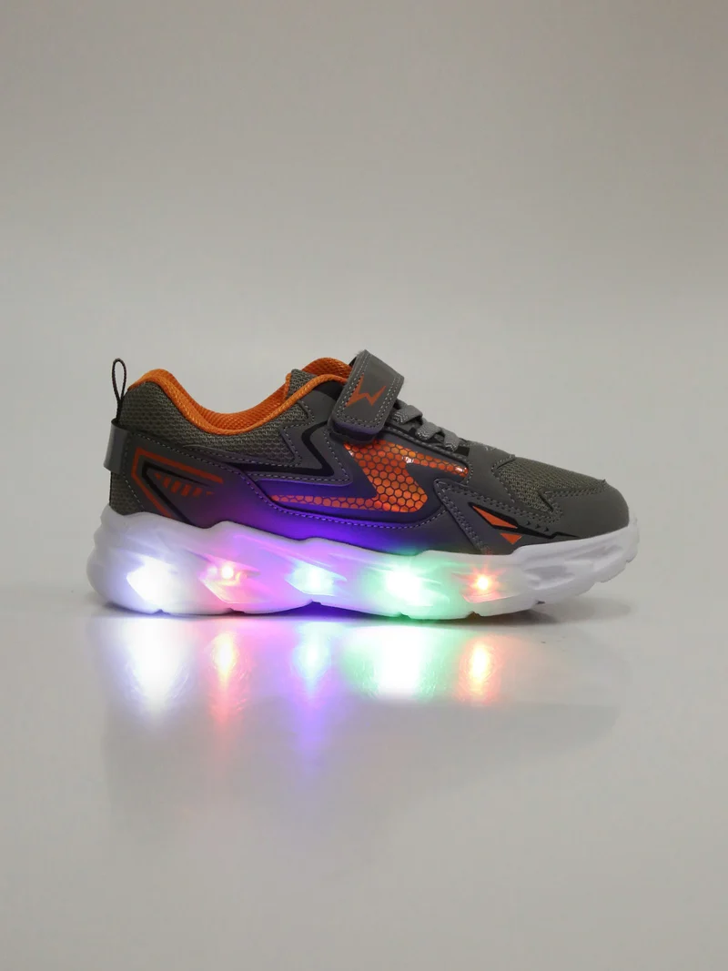 Sneakers da ragazzo con strappo e luci - grigio