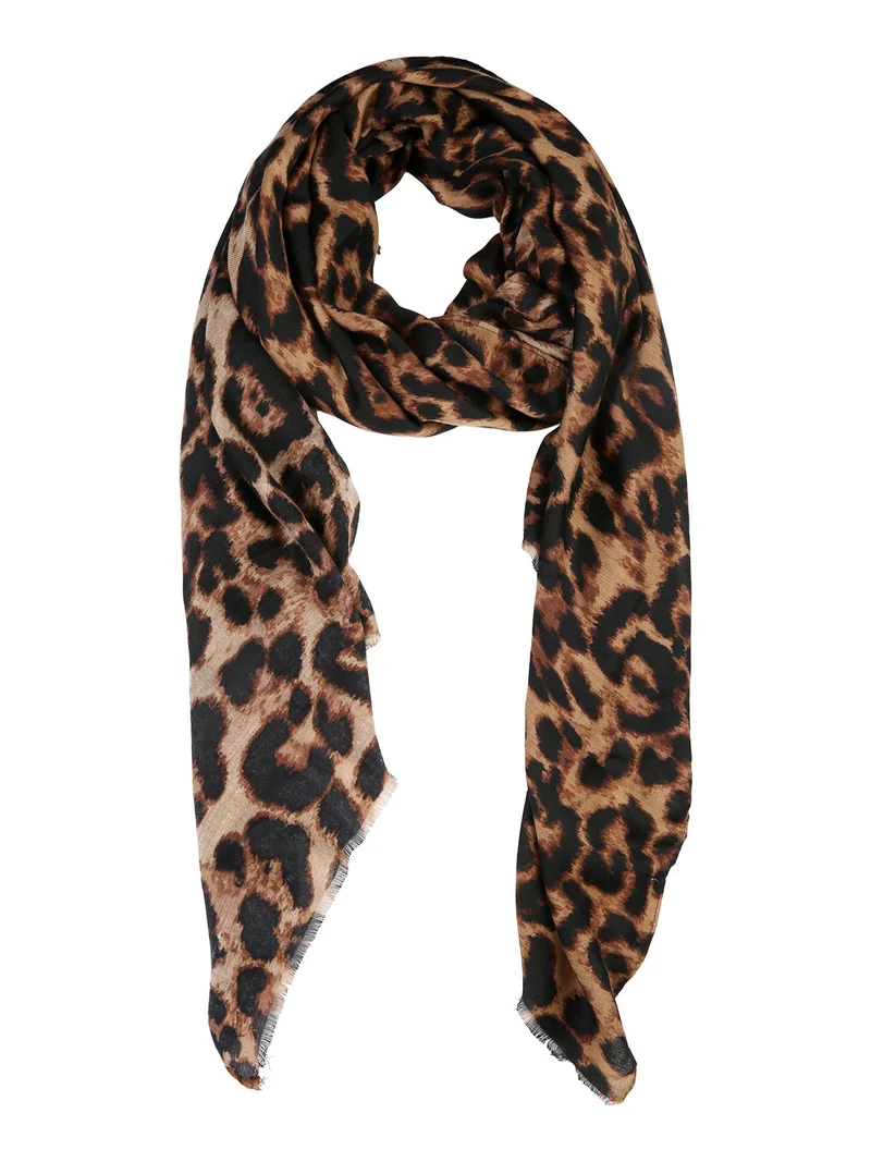 Sciarpa animalier da donna sfrangiata - marrone