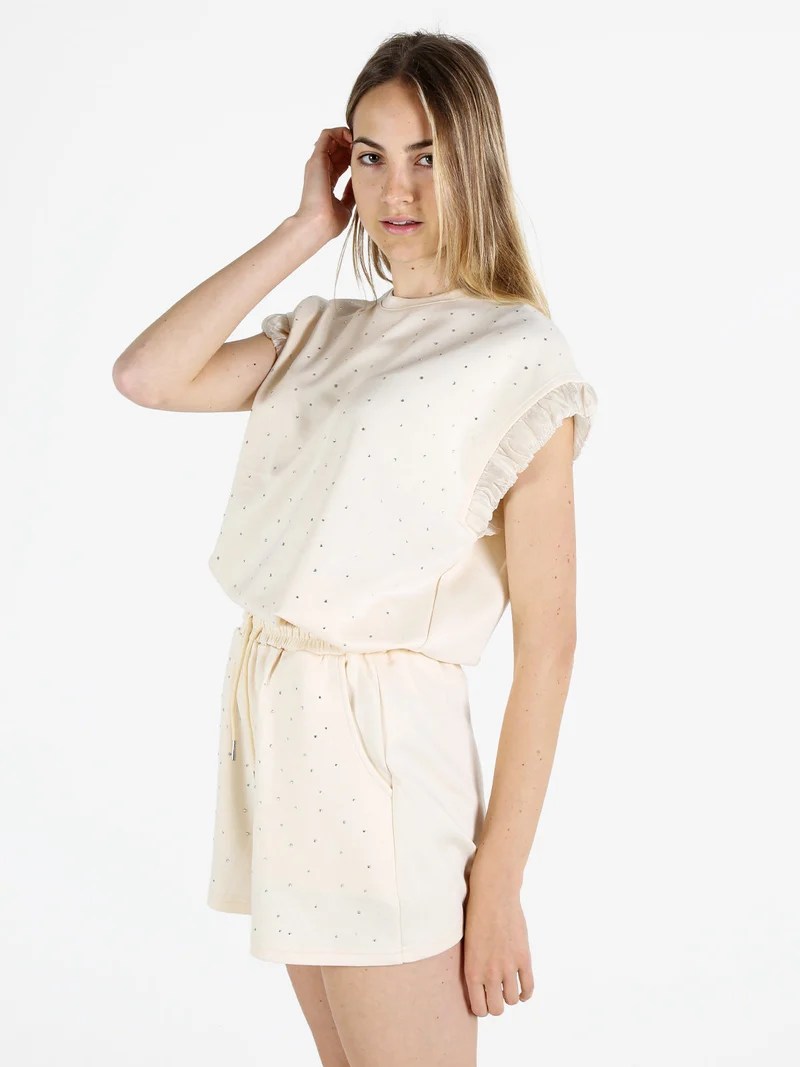 T-shirt donna con strass - beige