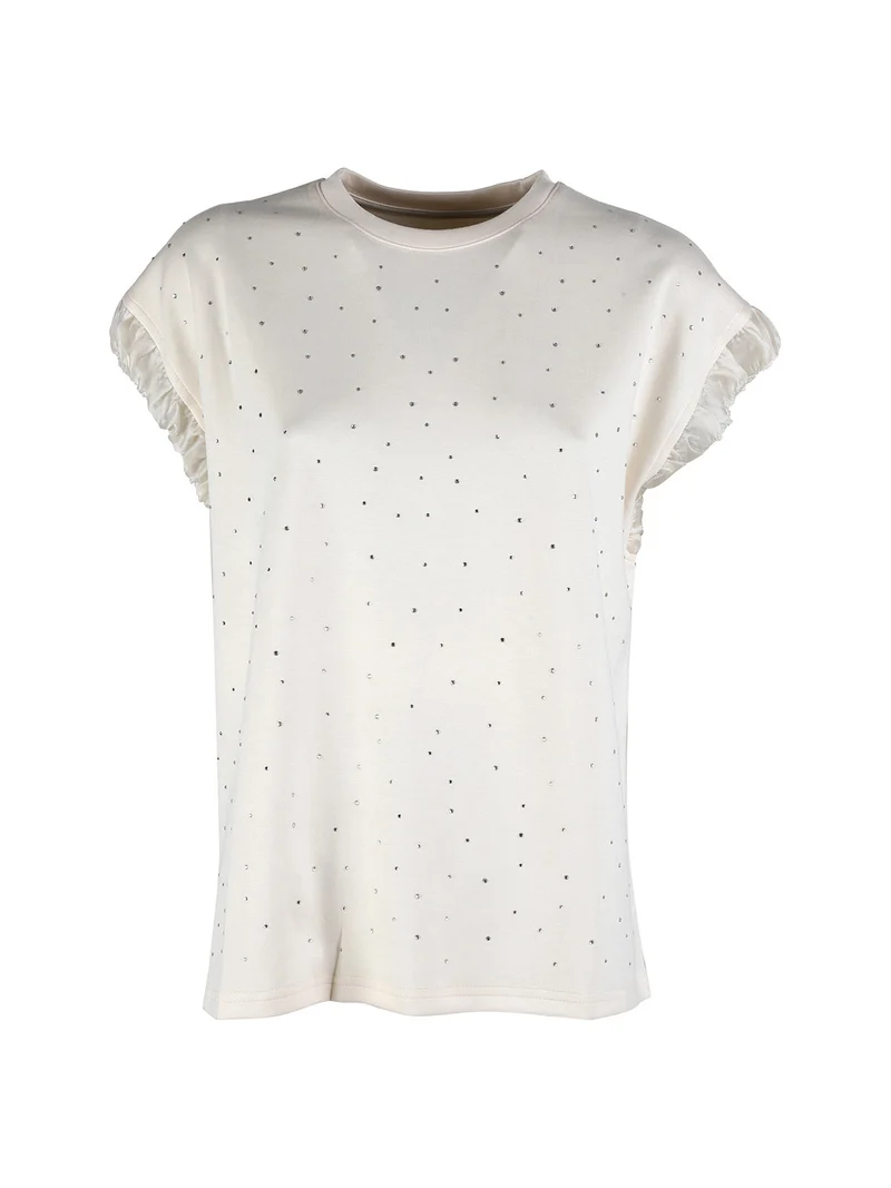 T-shirt donna con strass - beige