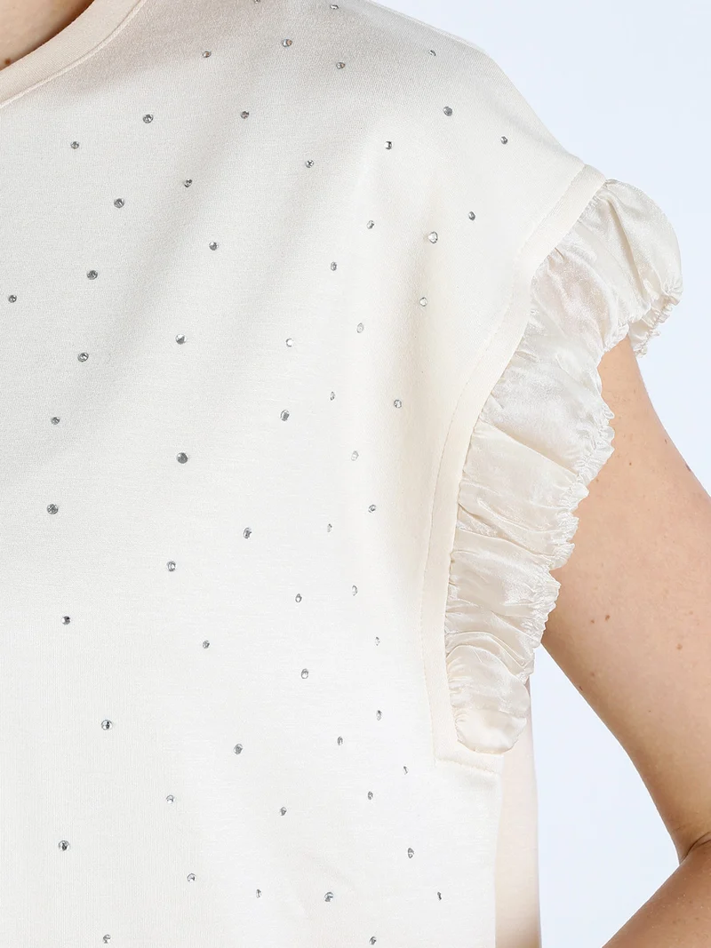 T-shirt donna con strass - beige