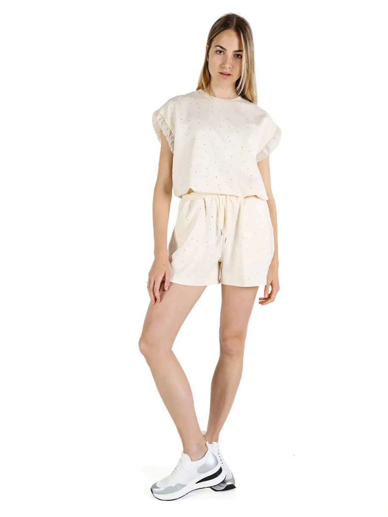 T-shirt donna con strass - beige