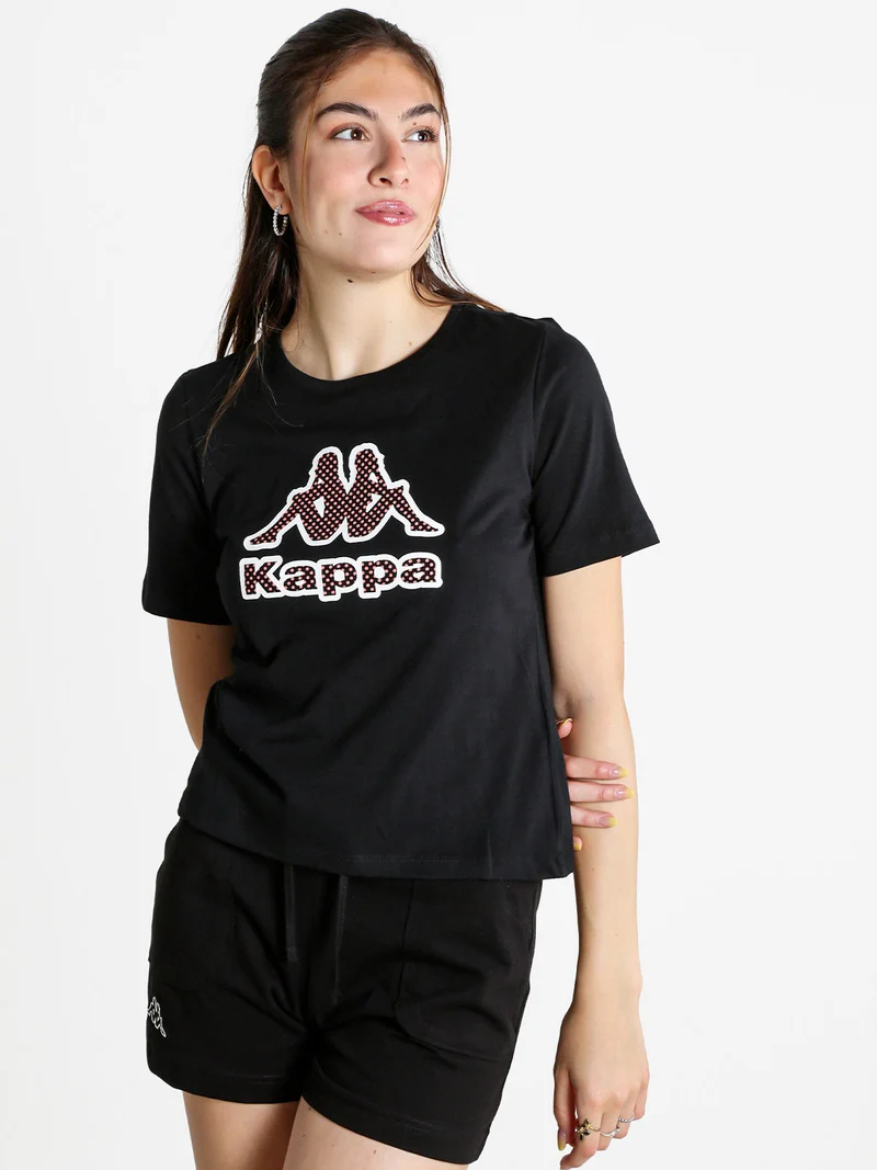 T-shirt donna in cotone con logo a pois - nero