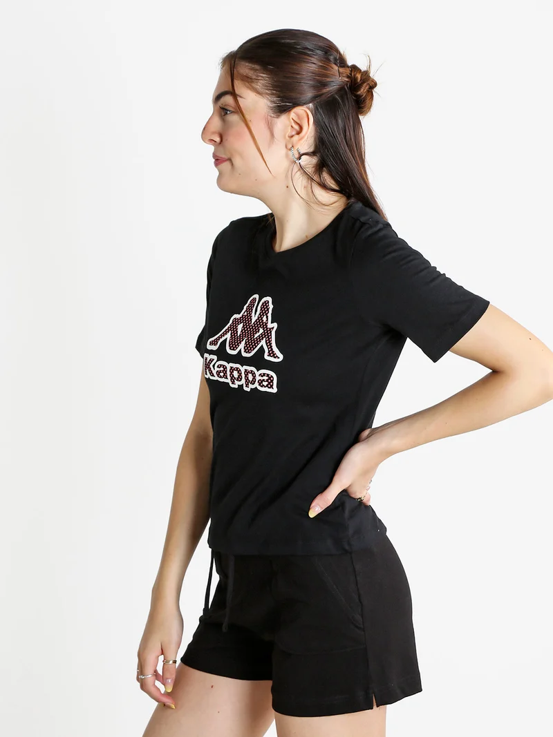 T-shirt donna in cotone con logo a pois - nero