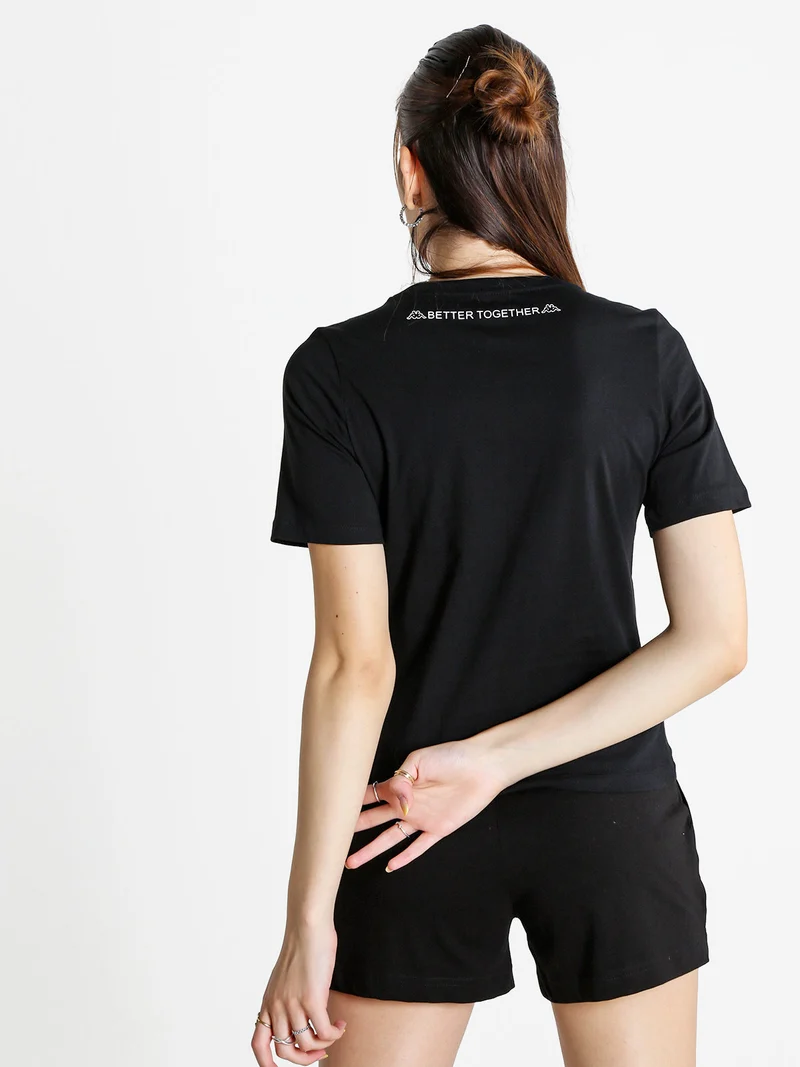 T-shirt donna in cotone con logo a pois - nero