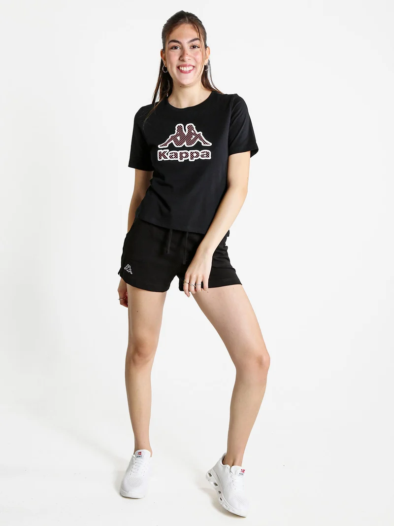 T-shirt donna in cotone con logo a pois - nero