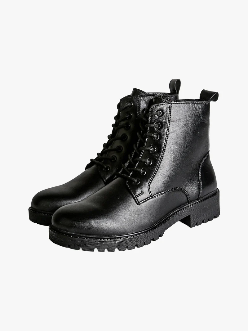 Anfibi donna stringati in pelle con zip - nero