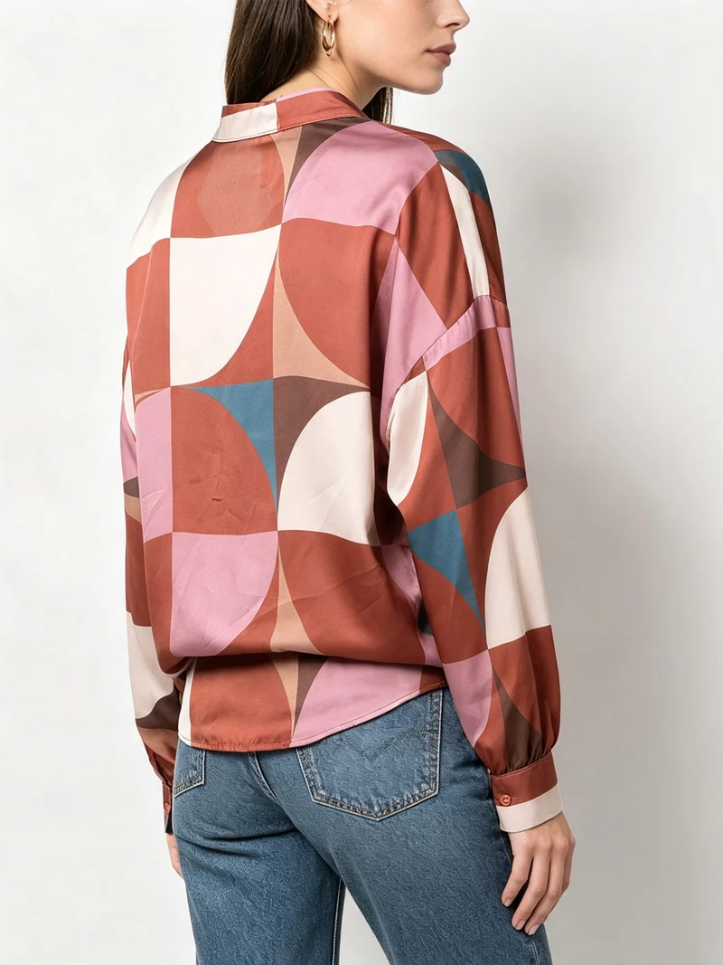 Camicia donna a maniche lunghe annodata sul fondo - cuoio