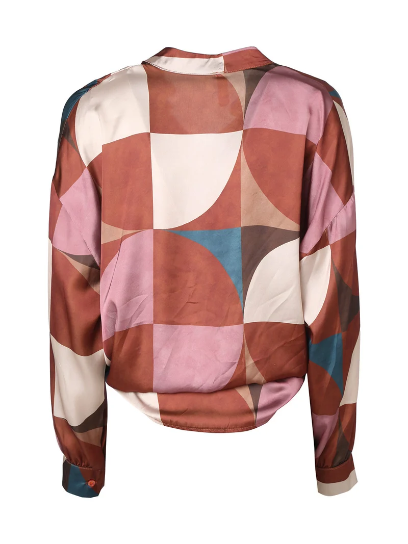 Camicia donna a maniche lunghe annodata sul fondo - cuoio