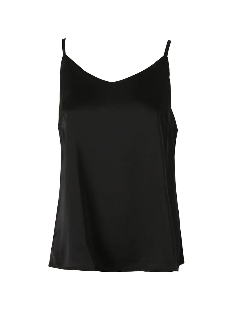 Top donna effetto raso con spalline strette - nero