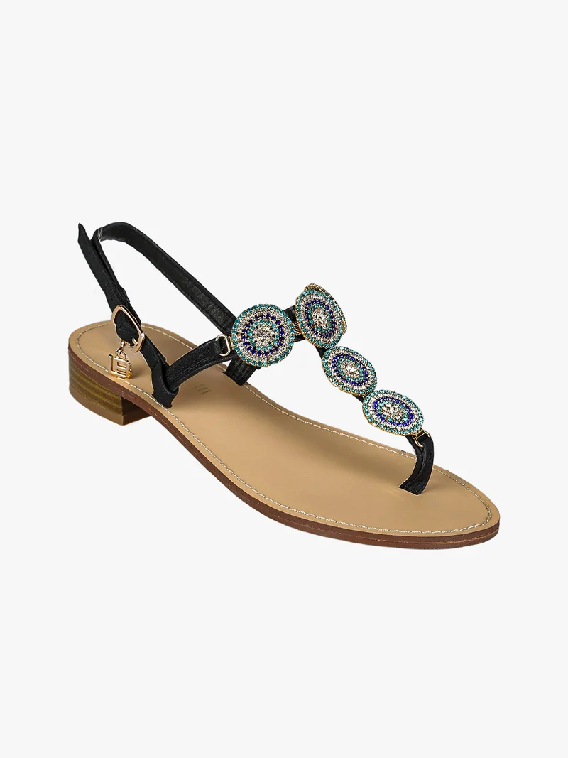 Sandali donna gioiello a infradito con strass colorati - nero