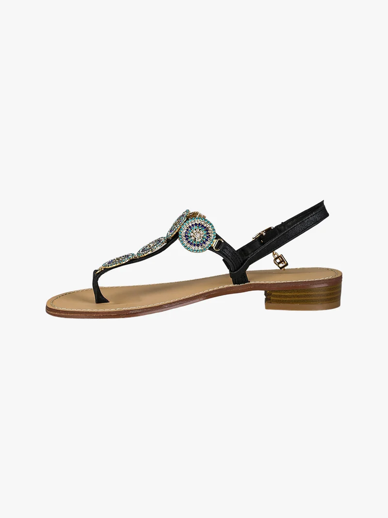 Sandali donna gioiello a infradito con strass colorati - nero