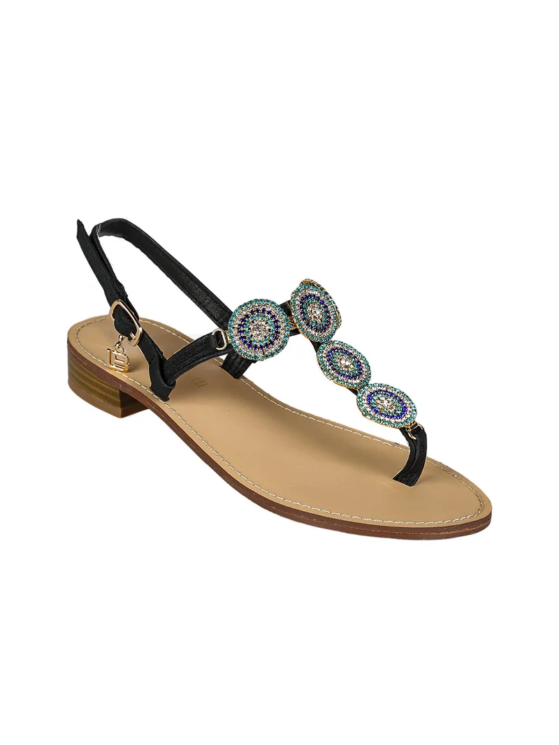 Sandali donna gioiello a infradito con strass colorati - nero