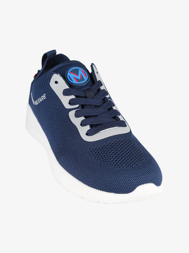 Sneakers da uomo stringate in maglia - blu scuro