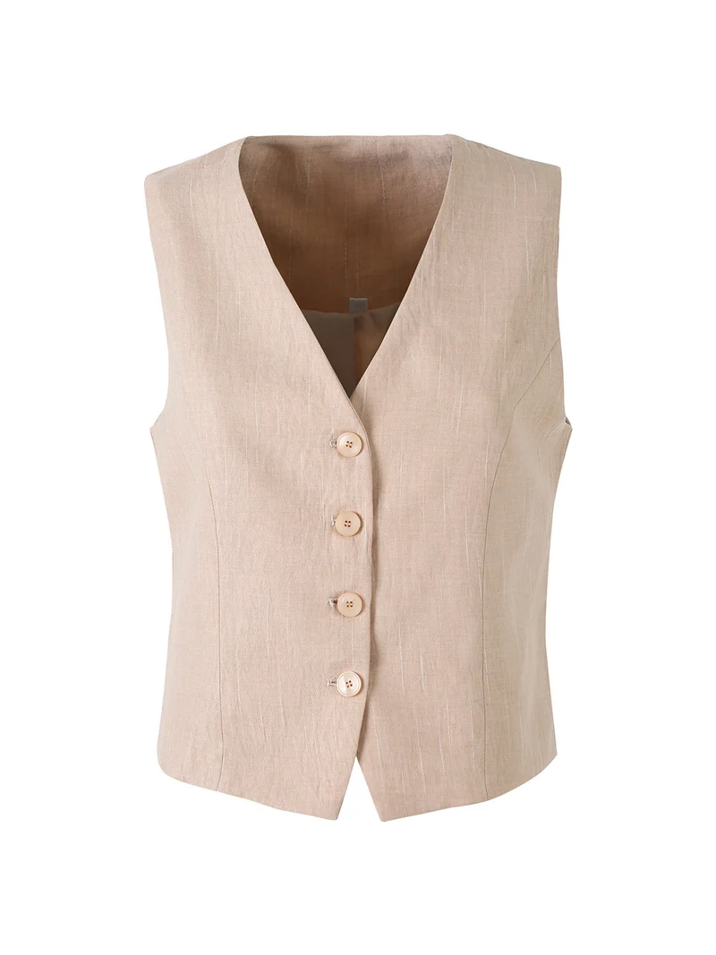 Gilet donna in misto lino e viscosa con bottoni - khaki