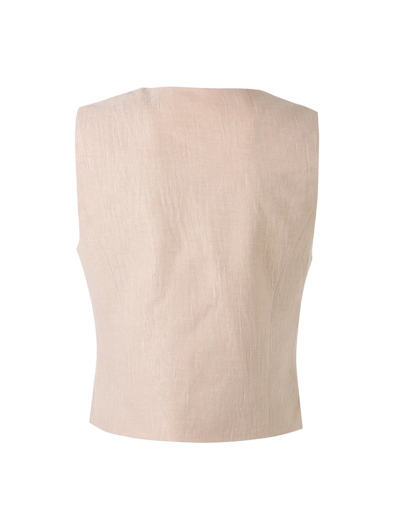 Gilet donna in misto lino e viscosa con bottoni - khaki