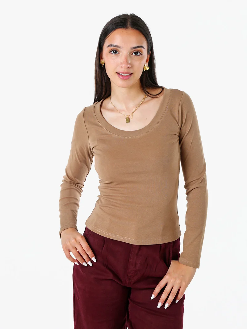 T-shirt a maniche lunghe da donna in cotone - khaki