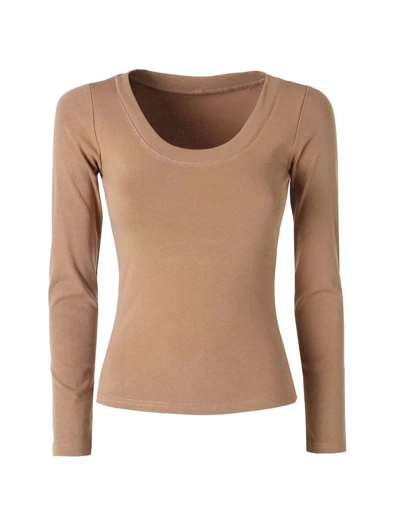T-shirt a maniche lunghe da donna in cotone - khaki