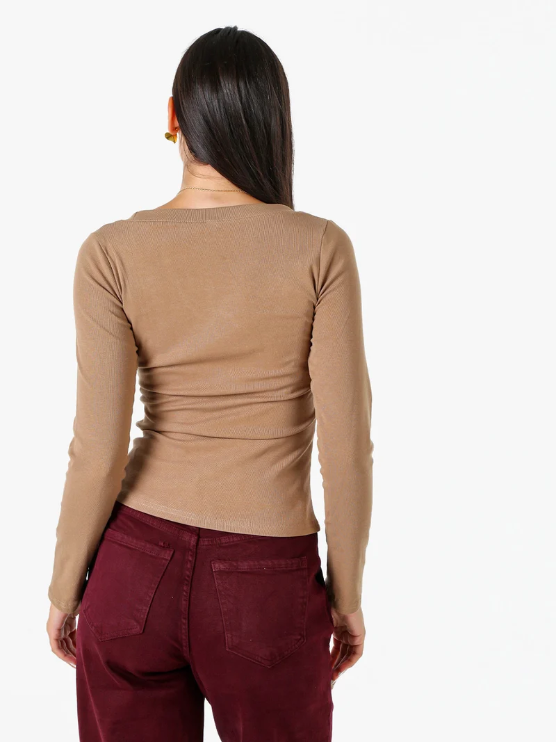 T-shirt a maniche lunghe da donna in cotone - khaki