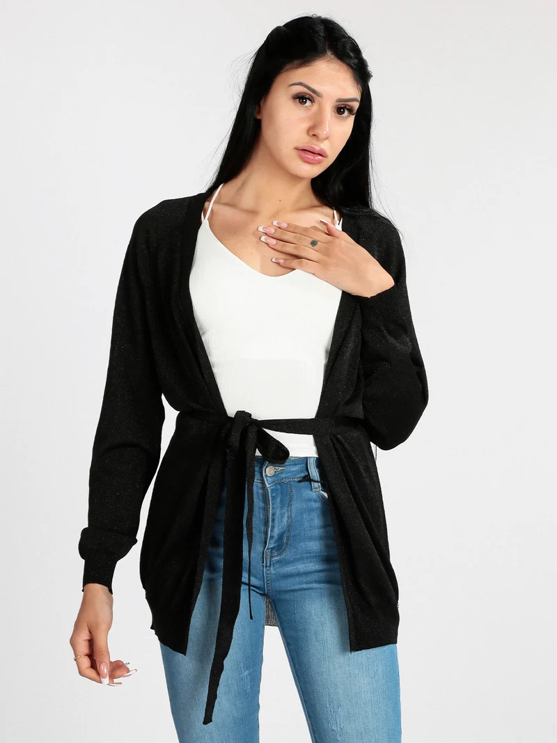 Cardigan donna aperto in lurex - nero