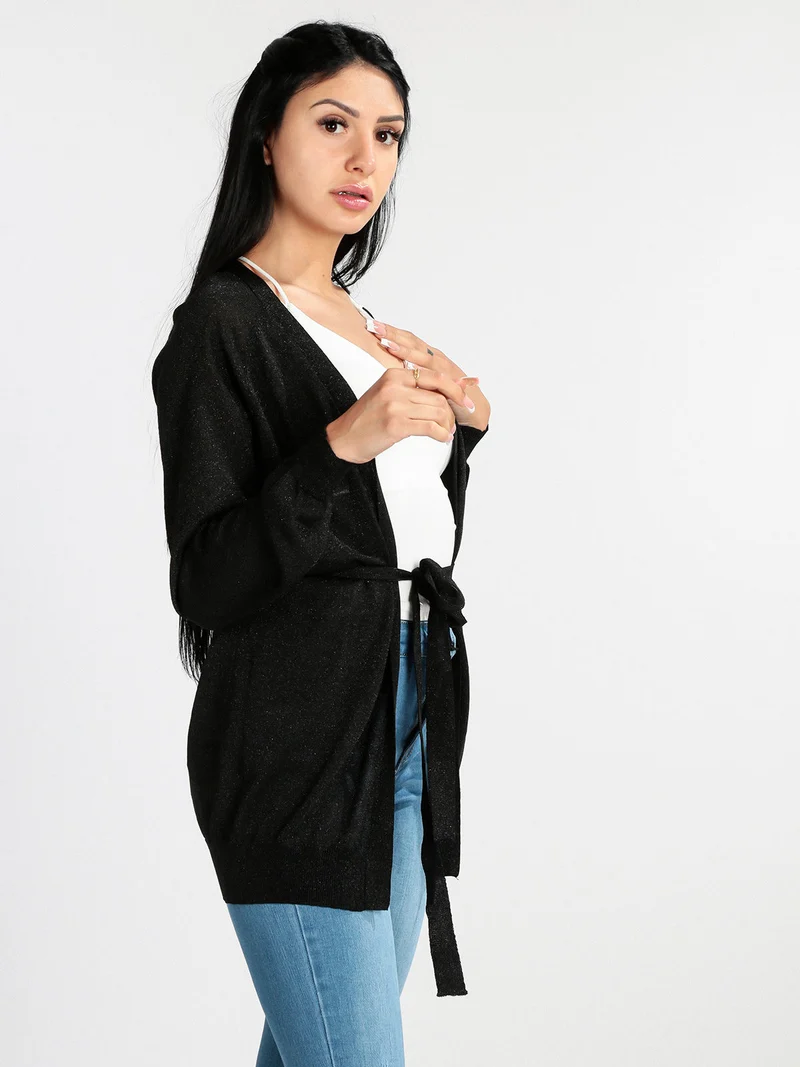 Cardigan donna aperto in lurex - nero
