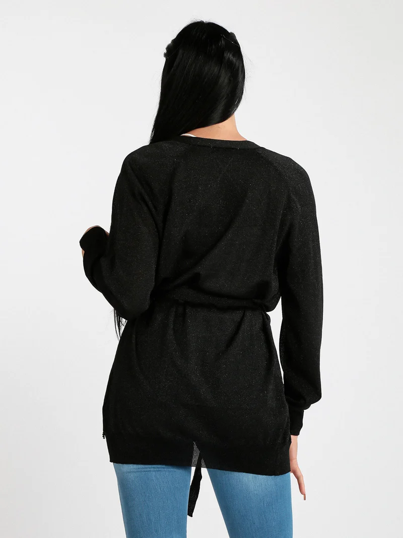 Cardigan donna aperto in lurex - nero