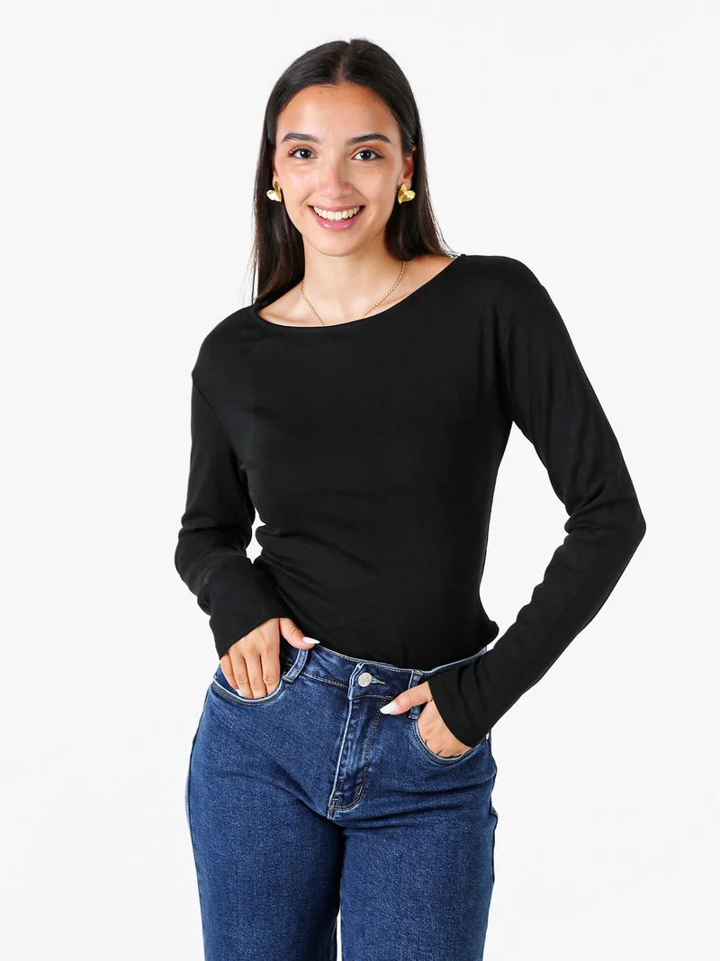Top body da donna a maniche lunghe in viscosa - nero