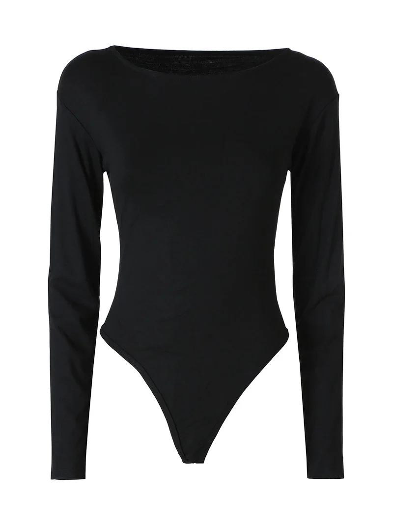 Top body da donna a maniche lunghe in viscosa - nero