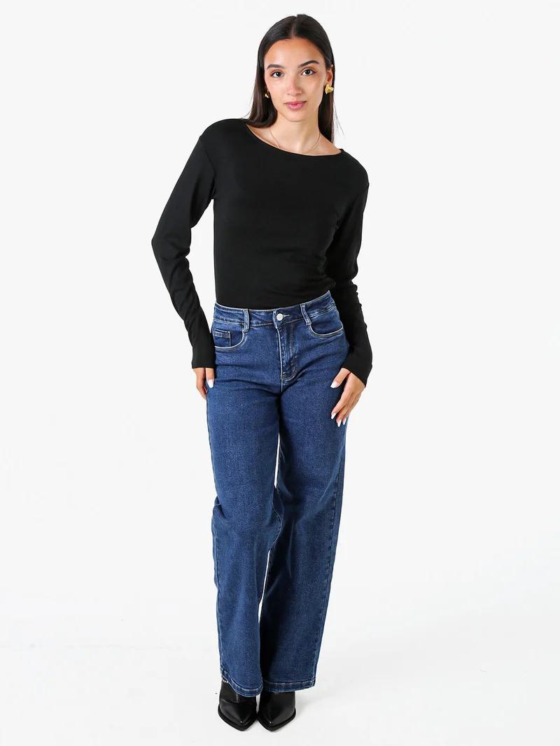 Top body da donna a maniche lunghe in viscosa - nero