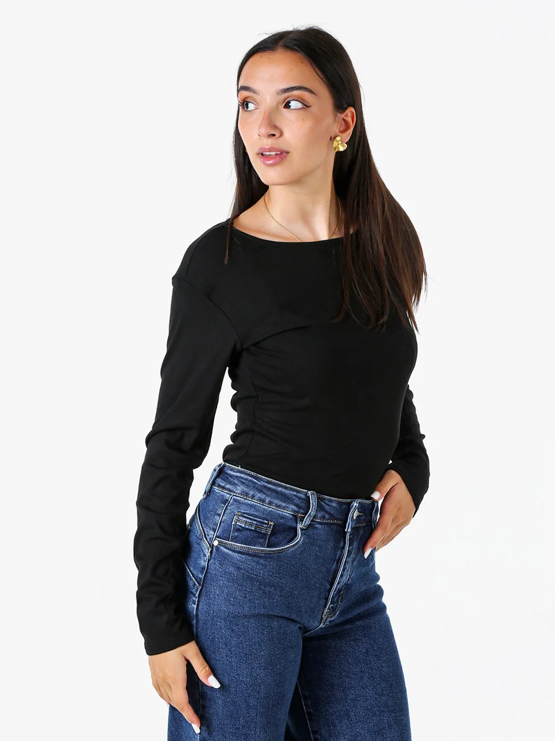 Top body da donna a maniche lunghe in viscosa - nero