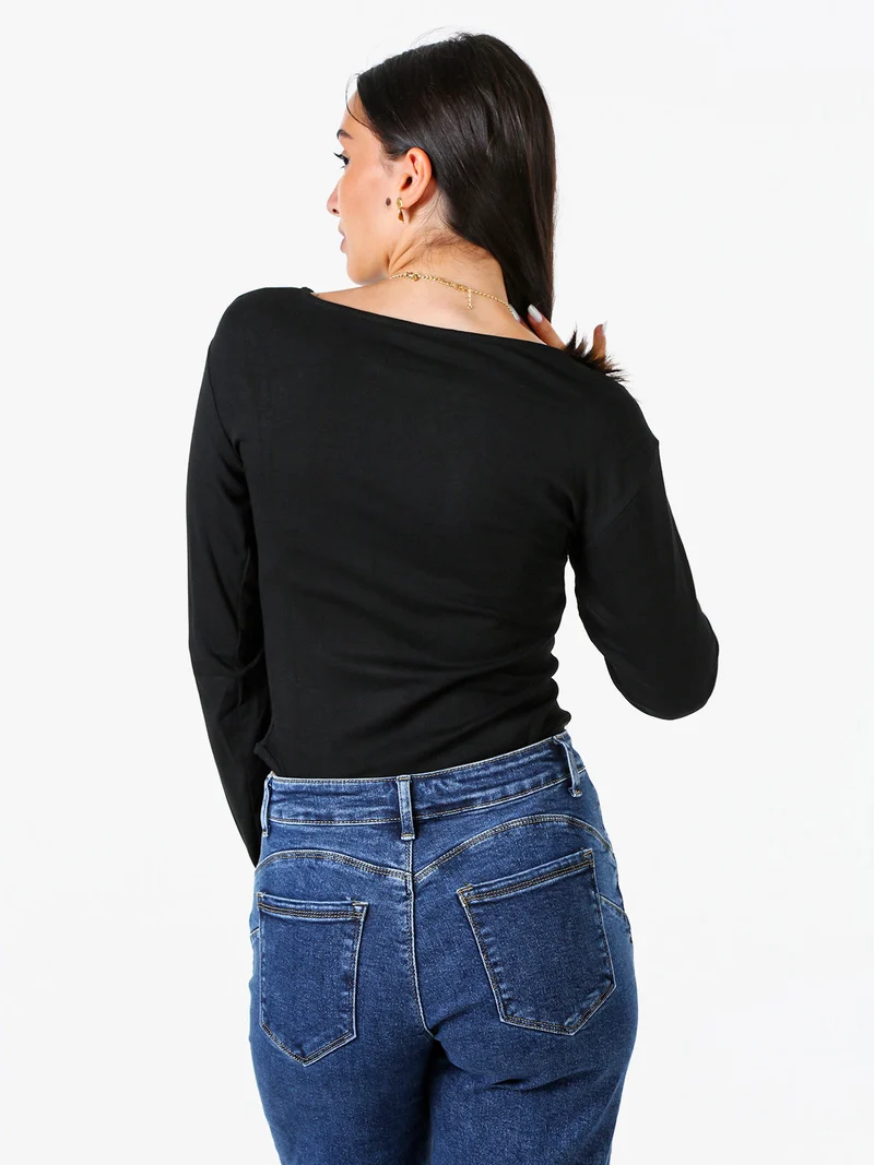 Top body da donna a maniche lunghe in viscosa - nero